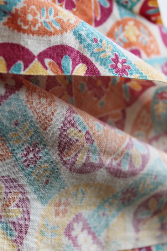 photo of shabby faded vintage farmhouse kitchen dish towel, southwest colors print cotton feed sack fabric  #3