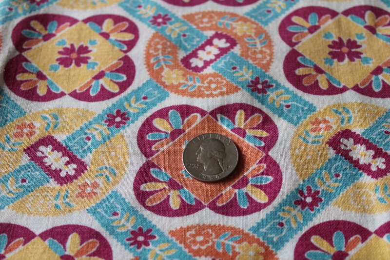 photo of shabby faded vintage farmhouse kitchen dish towel, southwest colors print cotton feed sack fabric  #4