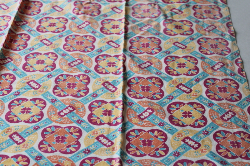 photo of shabby faded vintage farmhouse kitchen dish towel, southwest colors print cotton feed sack fabric  #5
