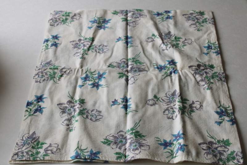 photo of shabby faded vintage farmhouse kitchen dish towel, spring flowers print cotton flour or sugar sack fabric #1