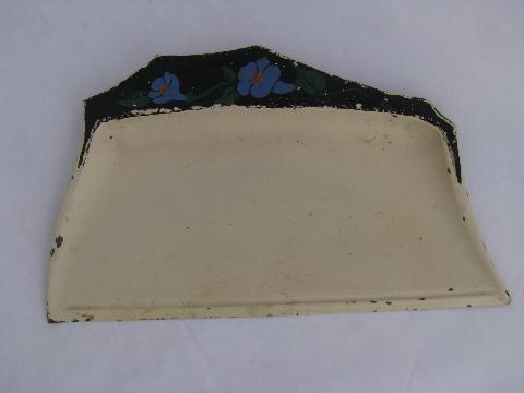 photo of shabby flowers hand-painted tole metal crumb pan set, vintage cottage kitchen #2