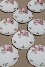 catalog photo of shabby french cottage roses china plates, vintage dessert plate set of 8