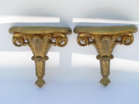 photo of shabby french country chic ornate gold rococo, pair wall bracket shelves #1