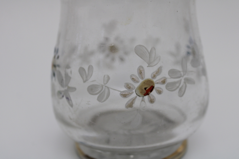 photo of shabby hand painted antique glass spoon holder vase, Victorian vintage EAPG #2