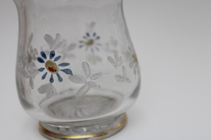 photo of shabby hand painted antique glass spoon holder vase, Victorian vintage EAPG #4