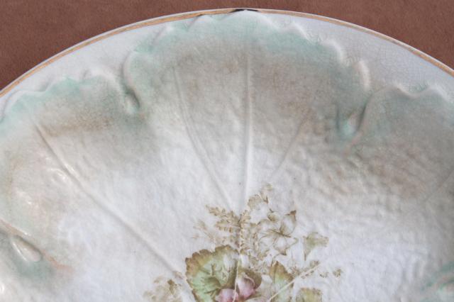 photo of shabby lovely old leaf shape china bowls, late 1800s early 1900s vintage American china #8