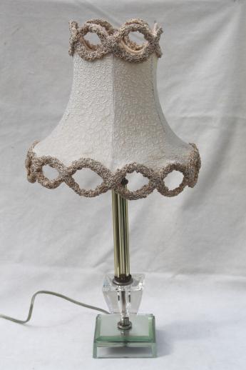 photo of shabby mirrored glass candlestick lamp w/ vintage chenille trimmed lamp shade #1