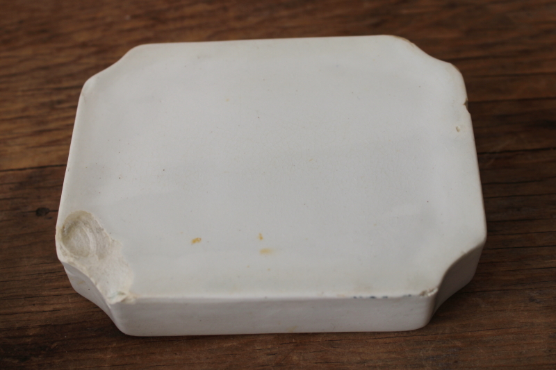 photo of shabby old antique ironstone china soap dish w/ deep blue transferware floral #5