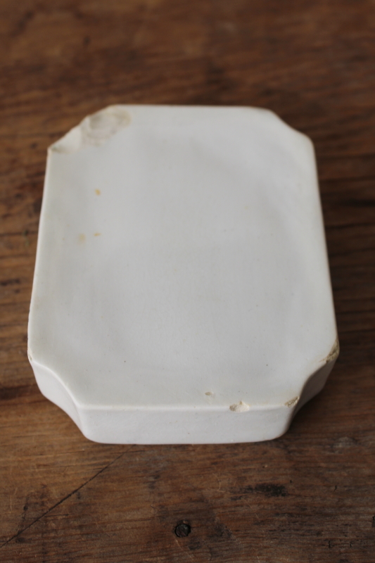 photo of shabby old antique ironstone china soap dish w/ deep blue transferware floral #6