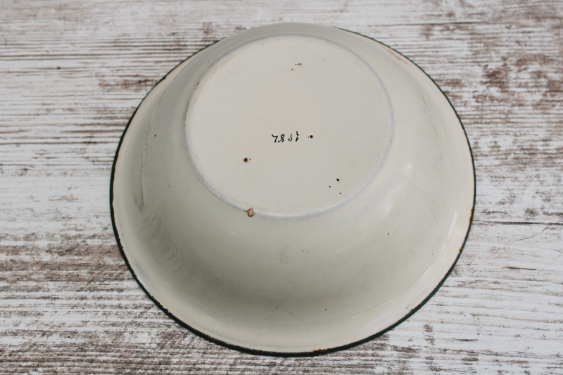 photo of shabby old enamel baby dish, small metal bowl with brown deer, rustic vintage enamelware  #4