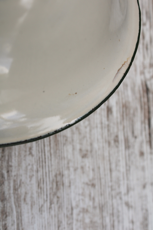 photo of shabby old enamel baby dish, small metal bowl with brown deer, rustic vintage enamelware  #5