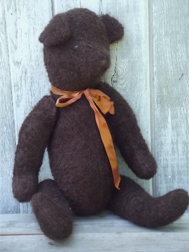 photo of shabby old mohair wool teddy bear, jointed stuffed bear w/ winsome face #1