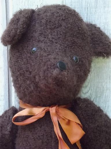 photo of shabby old mohair wool teddy bear, jointed stuffed bear w/ winsome face #3