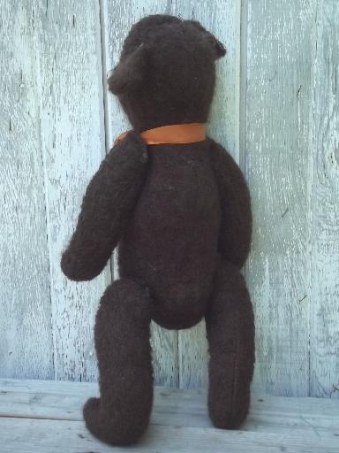 photo of shabby old mohair wool teddy bear, jointed stuffed bear w/ winsome face #5