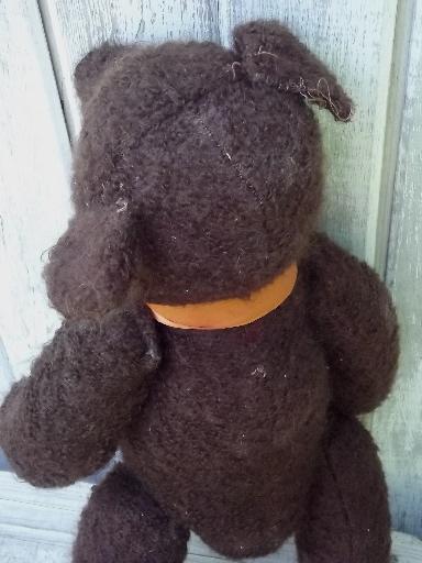 photo of shabby old mohair wool teddy bear, jointed stuffed bear w/ winsome face #6