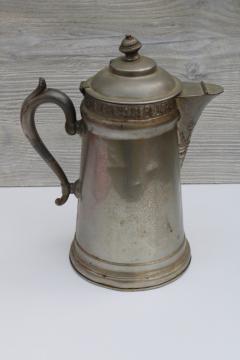 catalog photo of shabby ornate antique metal coffee pot, early 1900s vintage Manning Bowman Victorian style