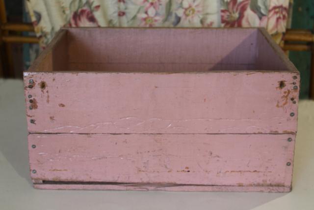 photo of shabby pink paint vintage wood box for storage or displays, rustic country farmhouse decor #5