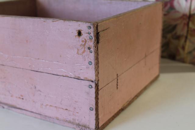 photo of shabby pink paint vintage wood box for storage or displays, rustic country farmhouse decor #6