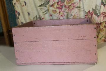 catalog photo of shabby pink paint vintage wood box for storage or displays, rustic country farmhouse decor