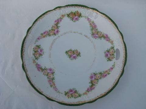 photo of shabby pink roses china antique handled plate #1