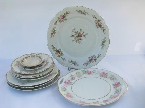 photo of shabby pink roses, lot old antique vintage china plates assorted rose patterns #1