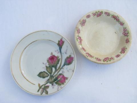 photo of shabby pink roses, lot old antique vintage china plates assorted rose patterns #2