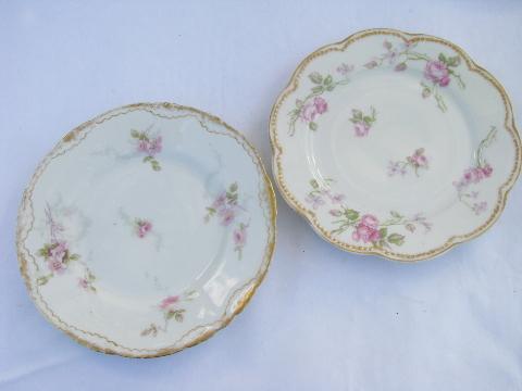 photo of shabby pink roses, lot old antique vintage china plates assorted rose patterns #3