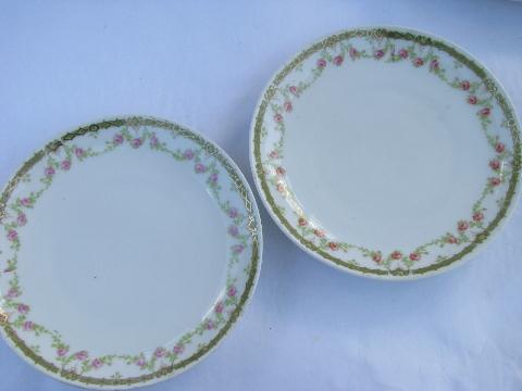 photo of shabby pink roses, lot old antique vintage china plates assorted rose patterns #4