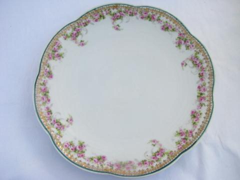 photo of shabby pink roses, lot old antique vintage china plates assorted rose patterns #7