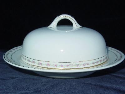 photo of shabby pink roses vintage Crooksville round butter dish #1