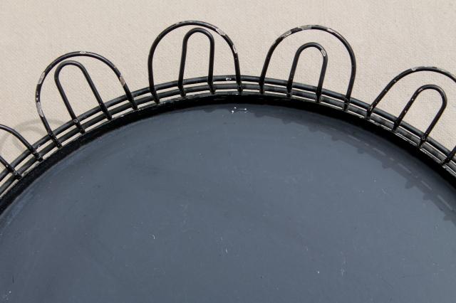 photo of shabby pretty vintage wire basket plate carrier, round tray w/ old black paint #6