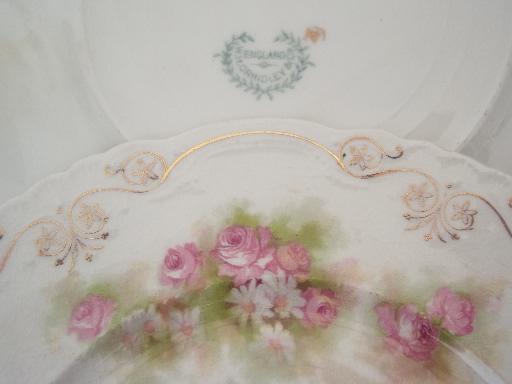 photo of shabby roses antique china cake plates, vintage tea sandwich / dessert plates #6