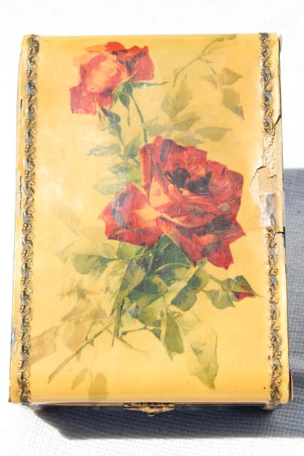photo of shabby roses antique hanky box, Victorian vintage candy box to hold gloves, jewelry, treasures #5