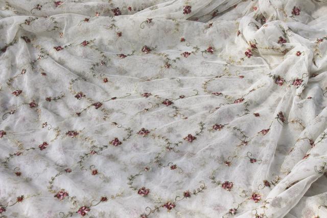 photo of shabby roses embroidered net lace tablecloth cover scarf, banquet table size #2