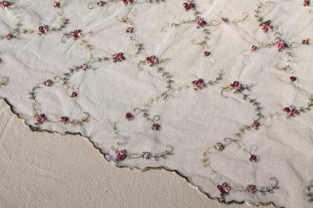 photo of shabby roses embroidered net lace tablecloth cover scarf, banquet table size #4