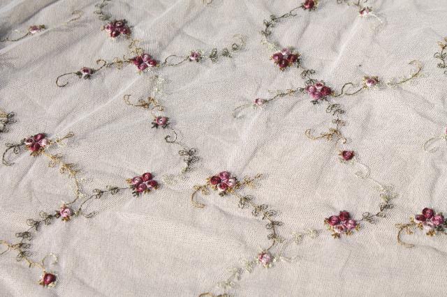 photo of shabby roses embroidered net lace tablecloth cover scarf, banquet table size #7