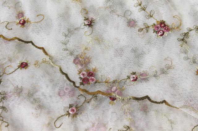 photo of shabby roses embroidered net lace tablecloth cover scarf, banquet table size #8