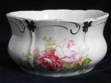 catalog photo of shabby roses floral jardiniere, vintage china flower bulb pot planter