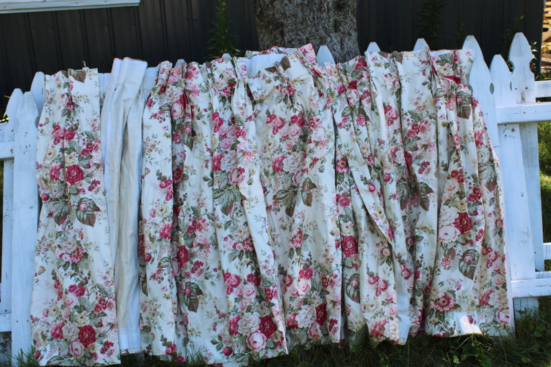 photo of shabby roses floral print cotton curtain panels, vintage decor fabric cottage style #1