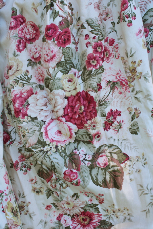 photo of shabby roses floral print cotton curtain panels, vintage decor fabric cottage style #2