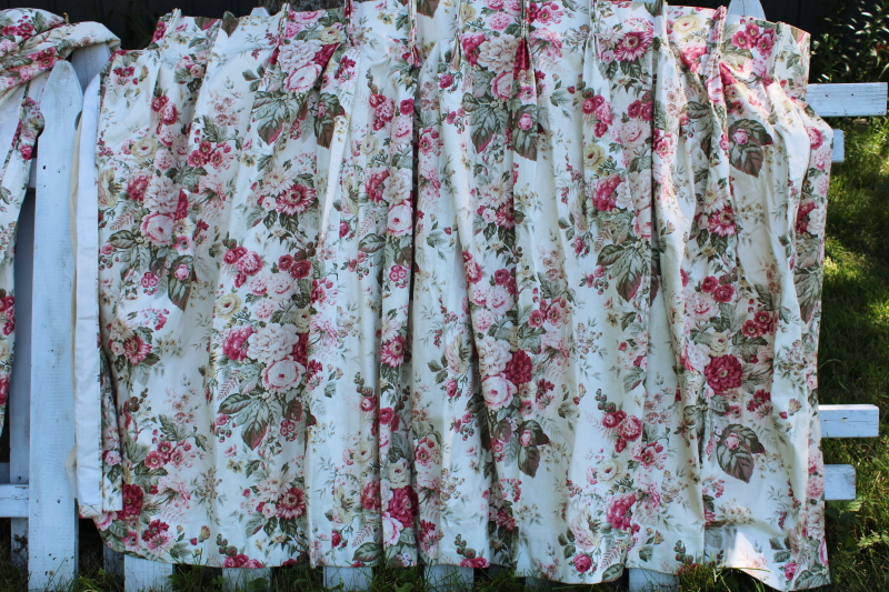 photo of shabby roses floral print cotton curtain panels, vintage decor fabric cottage style #4