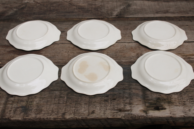 photo of shabby stained antique china dishes, 1930s vintage floral pink grey yellow set of 6 bowls #5