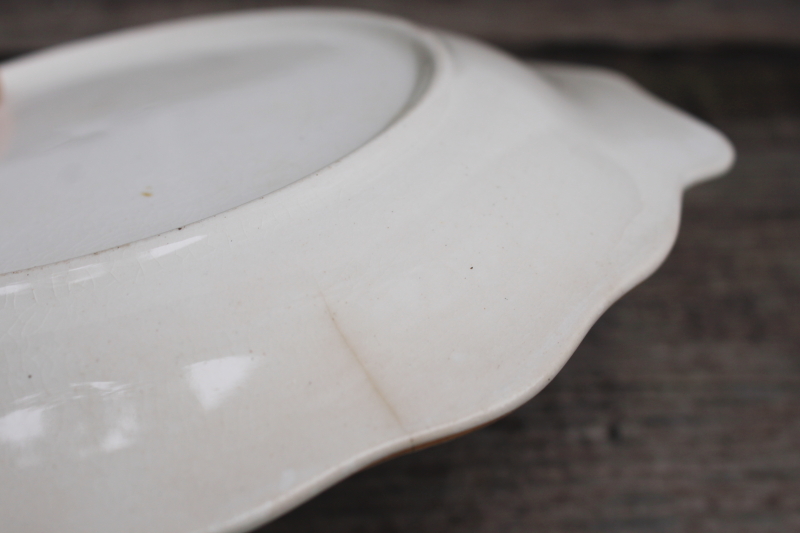 photo of shabby stained antique china dishes, 1930s vintage floral pink grey yellow set of 6 bowls #6