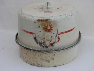 catalog photo of shabby vintage 1950s metal cake & pie box for kitchen storage