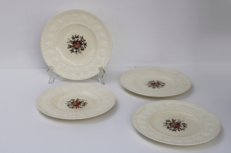 photo of shabby vintage Wedgwood china plates Tenbury floral on cream Wellesley embossed border #1