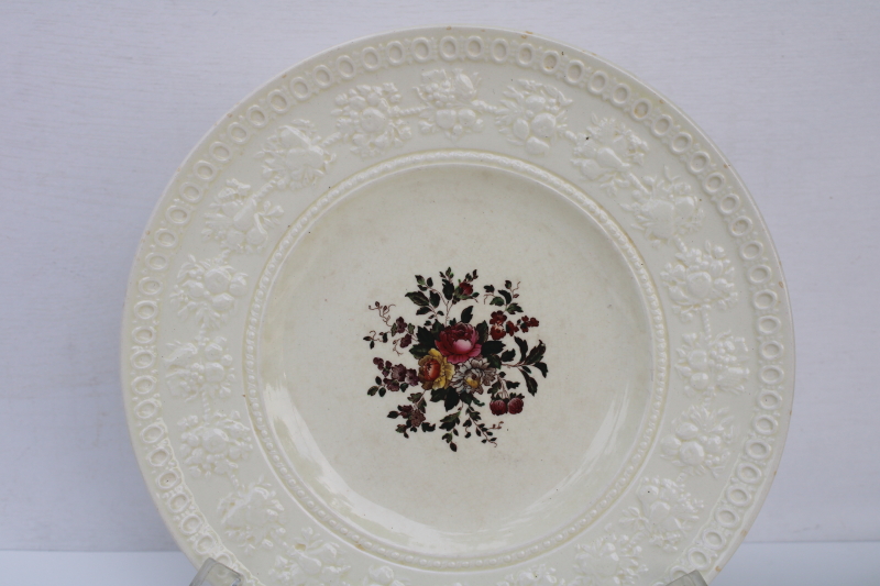 photo of shabby vintage Wedgwood china plates Tenbury floral on cream Wellesley embossed border  #2