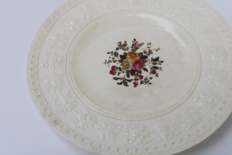 photo of shabby vintage Wedgwood china plates Tenbury floral on cream Wellesley embossed border  #3
