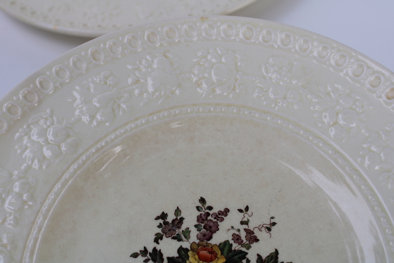 photo of shabby vintage Wedgwood china plates Tenbury floral on cream Wellesley embossed border  #4
