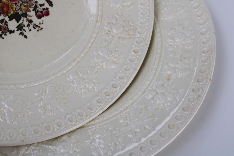 photo of shabby vintage Wedgwood china plates Tenbury floral on cream Wellesley embossed border  #5
