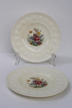 catalog photo of shabby vintage Wedgwood china plates Tintern floral on cream Wellesley embossed border 